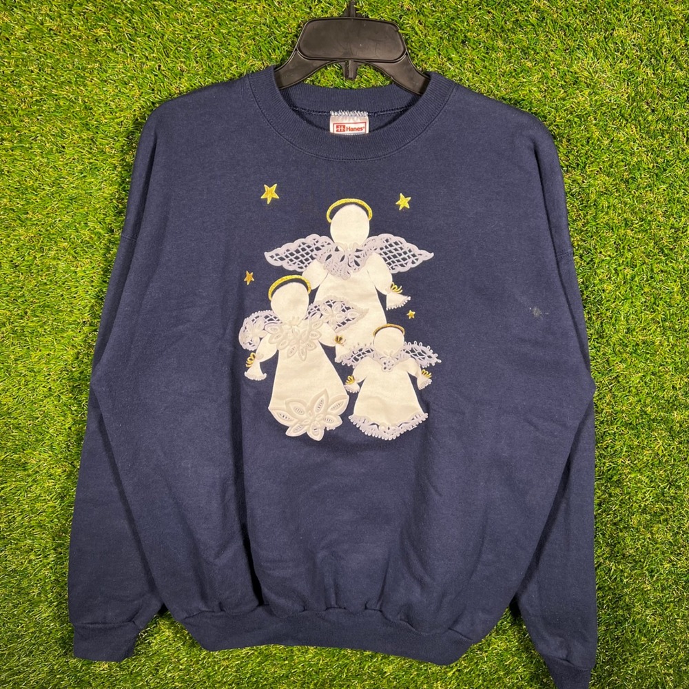 Vintage Hanes ComfortBlend Navy Blue Angel Graphic Sweatshirt Mens Large